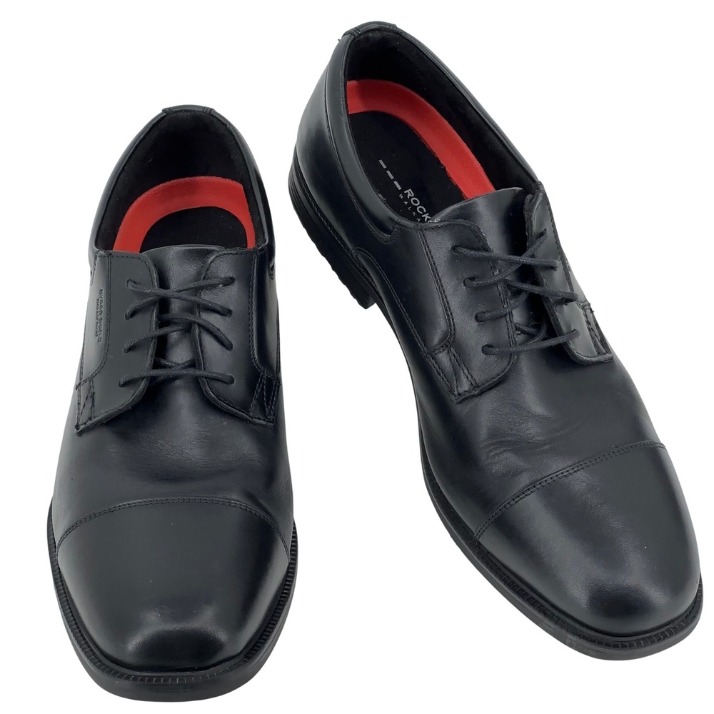 Rockport Mens sz 11.5 Black Leather Waterproof Oxford Dress Shoes Cap Toe Office
